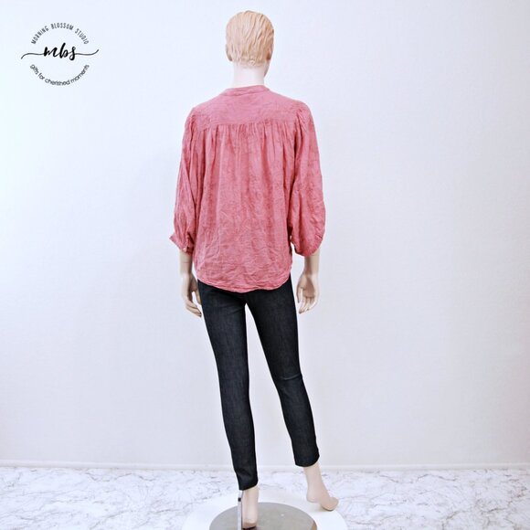 Anthropologie Pilcro the Tavi Embroidered Button Down Blouse Pink Women S - Picture 7 of 14